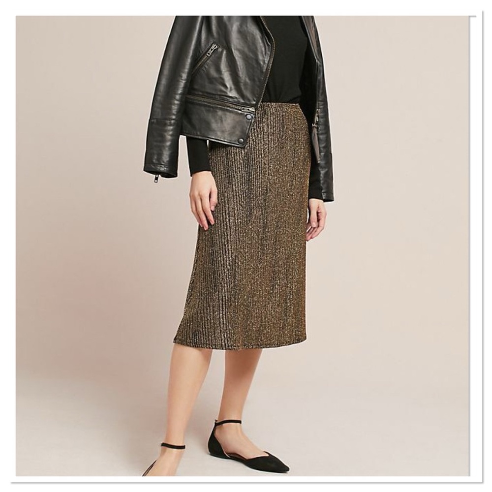 Anthropologie Isla Maude Golden Hour Metallic Midi Skirt Gold Size Small